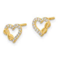 14K Polished Cut Out Heart and Infinity Sign CZ Post Earrings-YE2033