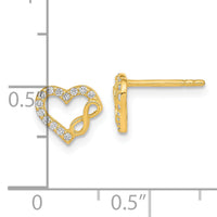 14K Polished Cut Out Heart and Infinity Sign CZ Post Earrings-YE2033