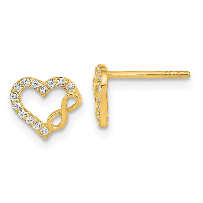 14K Polished Cut Out Heart and Infinity Sign CZ Post Earrings-YE2033
