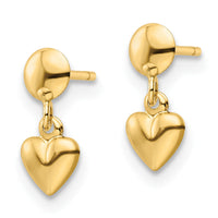 14K Polished Heart Post Dangle Earrings-YE2049