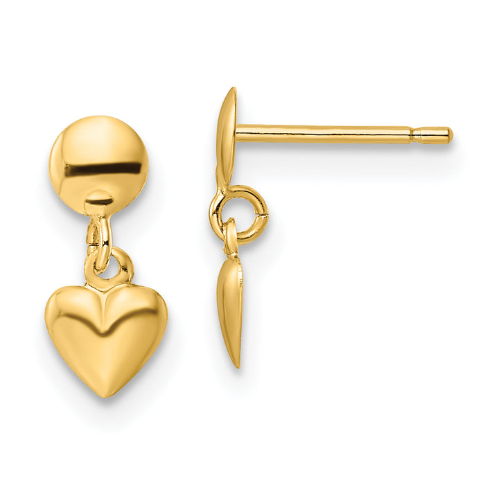 14K Polished Heart Post Dangle Earrings-YE2049