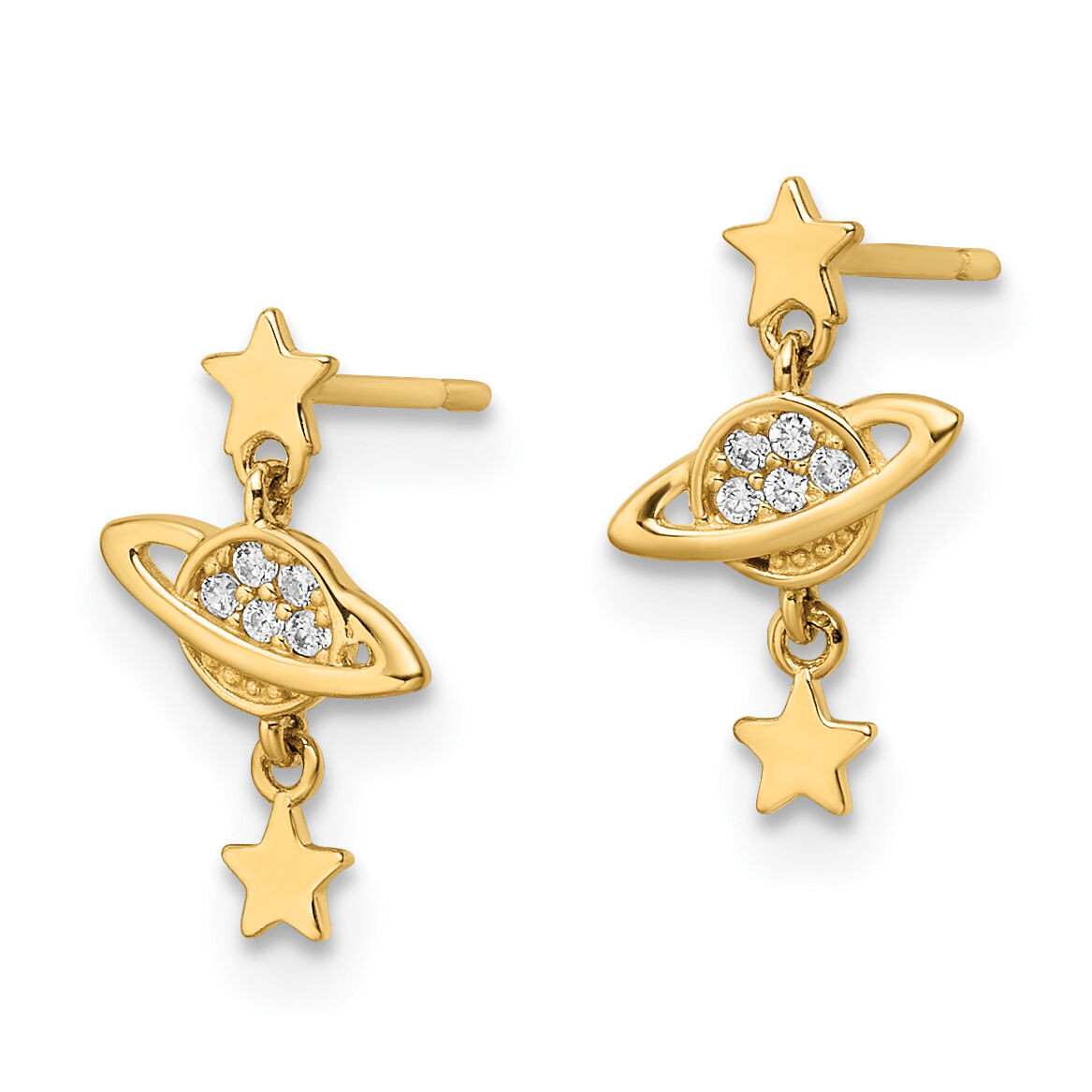 14k CZ Saturn & Stars Dangle Post Earrings-YE2050