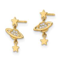 14k CZ Saturn & Stars Dangle Post Earrings-YE2050