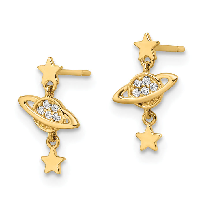 14k CZ Saturn & Stars Dangle Post Earrings-YE2050