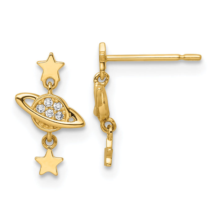 14k CZ Saturn & Stars Dangle Post Earrings-YE2050
