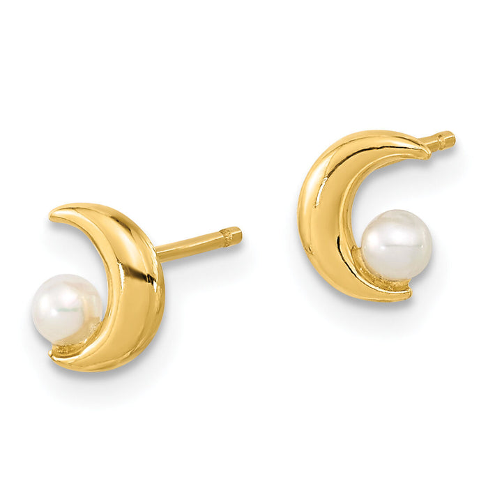 14K Polished Half Moon 2.5-3mm Freshwater Cultured Pearl Post Earrings-YE2054