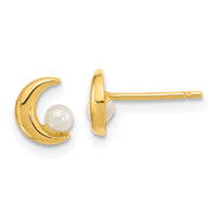 14K Polished Half Moon 2.5-3mm Freshwater Cultured Pearl Post Earrings-YE2054
