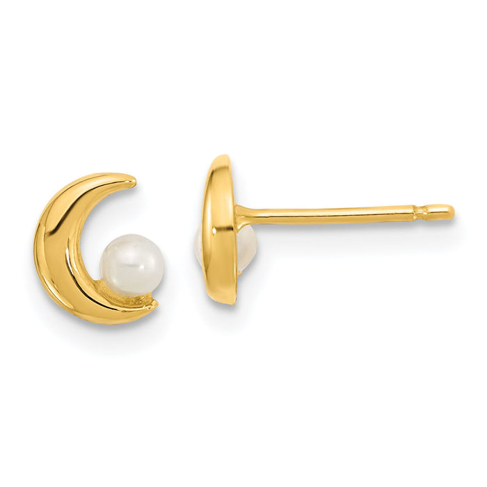 14K Polished Half Moon 2.5-3mm Freshwater Cultured Pearl Post Earrings-YE2054