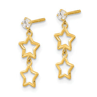 14K Polished Dangle Star with CZ Post Earrings-YE2071