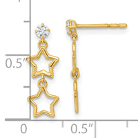 14K Polished Dangle Star with CZ Post Earrings-YE2071