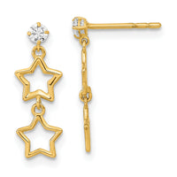 14K Polished Dangle Star with CZ Post Earrings-YE2071