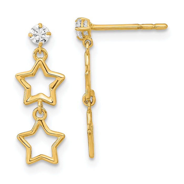 14K Polished Dangle Star with CZ Post Earrings-YE2071