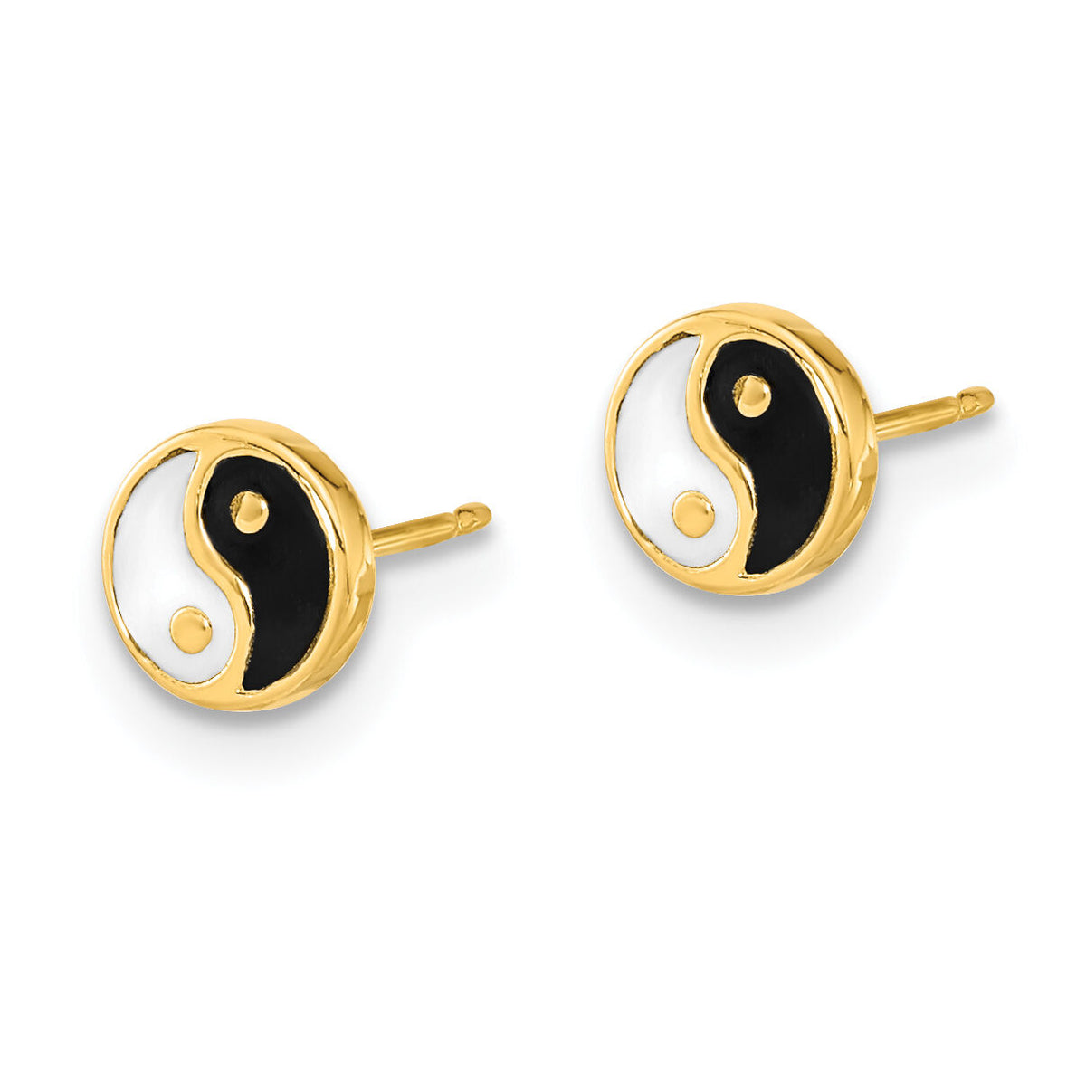 14K Gold Black/White Enamel Yin and Yang Post Earrings-YE2073