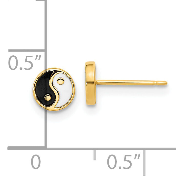 14K Gold Black/White Enamel Yin and Yang Post Earrings-YE2073