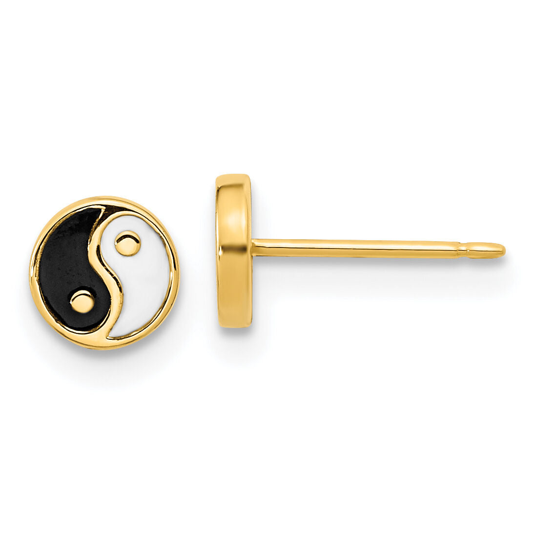 14K Gold Black/White Enamel Yin and Yang Post Earrings-YE2073