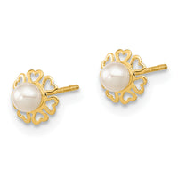 14K Polished Small Heart Petals with FW Cultured Pearl Post Earrings-YE2075