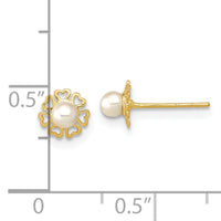 14K Polished Small Heart Petals with FW Cultured Pearl Post Earrings-YE2075