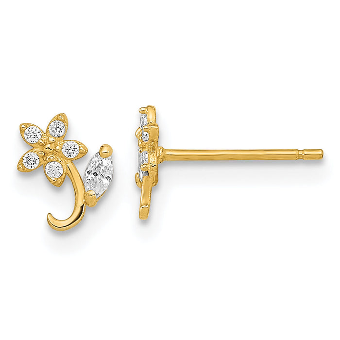 14K Polished Flower CZ Post Earrings-YE2078