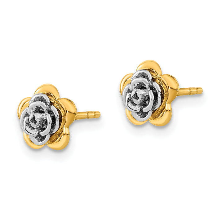 14K Two-tone Flower Post Earrings-YE2081