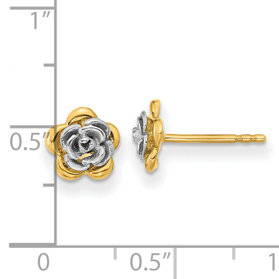 14K Two-tone Flower Post Earrings-YE2081