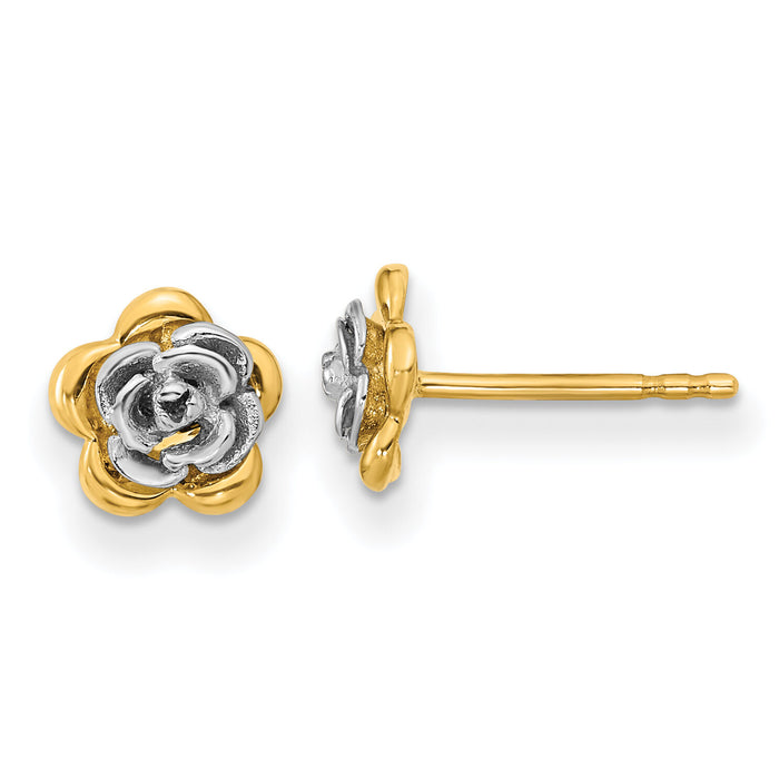 14K Two-tone Flower Post Earrings-YE2081