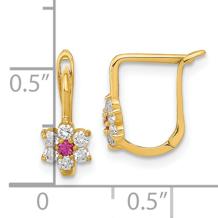 14K Polished Red and White CZ Flower Hoop Earrings-YE2082
