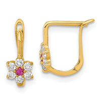 14K Polished Red and White CZ Flower Hoop Earrings-YE2082