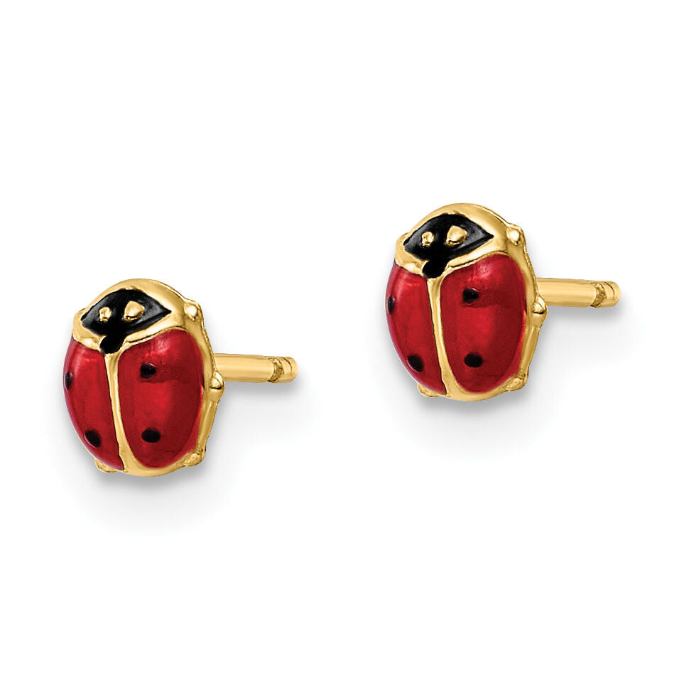 14k Polished Enameled Small Ladybug Post Earrings-YE2083