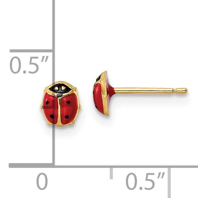 14k Polished Enameled Small Ladybug Post Earrings-YE2083