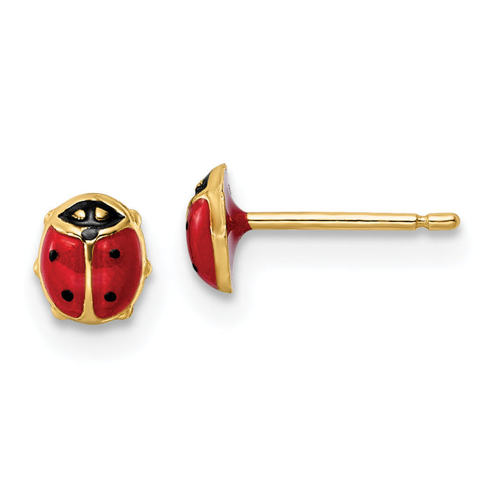 14k Polished Enameled Small Ladybug Post Earrings-YE2083