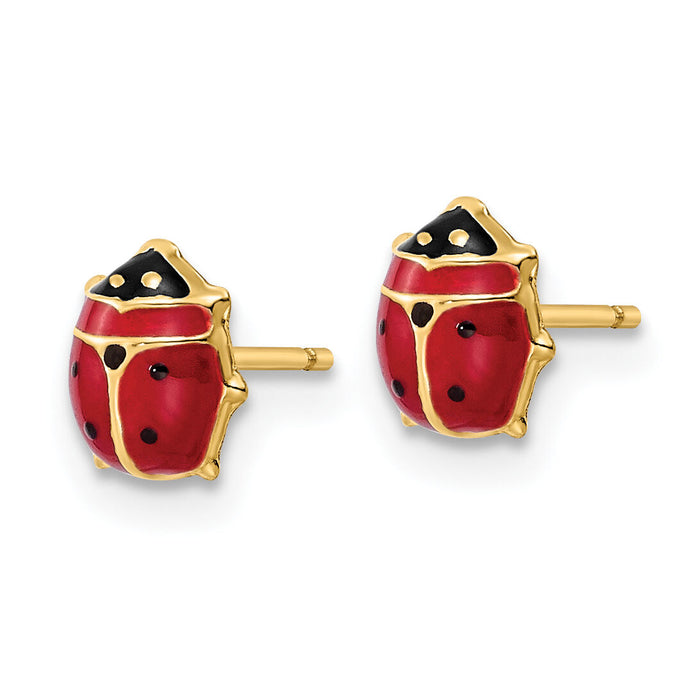 14k Polished Enameled Medium Ladybug Post Earrings-YE2084