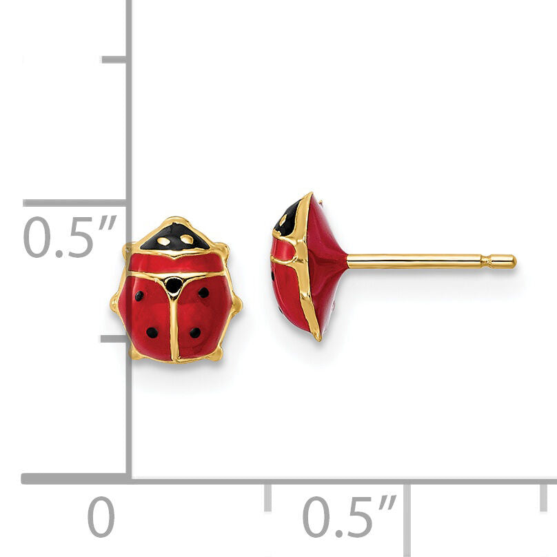 14k Polished Enameled Medium Ladybug Post Earrings-YE2084
