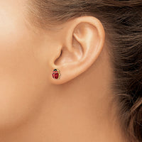 14k Polished Enameled Large Ladybug Post Earrings-YE2086