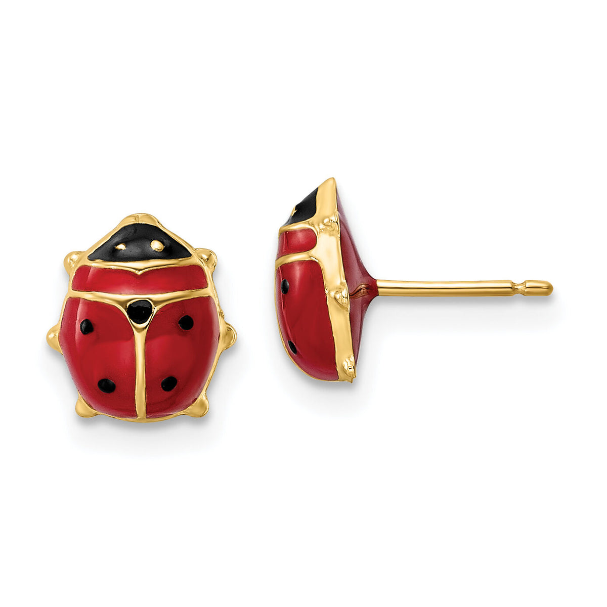 14k Polished Enameled Large Ladybug Post Earrings-YE2086