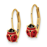 14k Polished Enameled Ladybug Leverback Earrings-YE2087