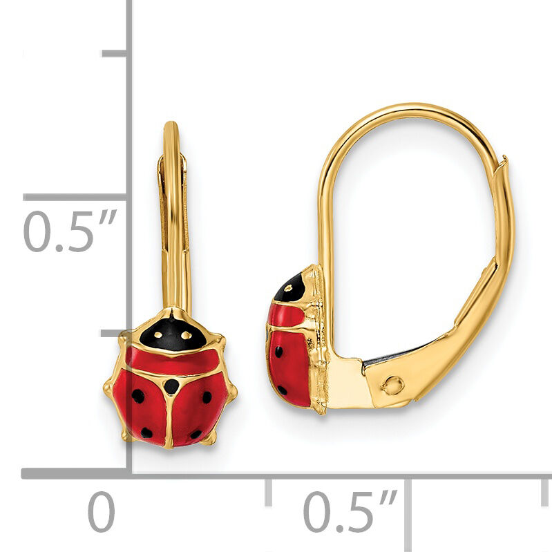 14k Polished Enameled Ladybug Leverback Earrings-YE2087