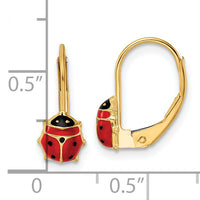 14k Polished Enameled Ladybug Leverback Earrings-YE2087