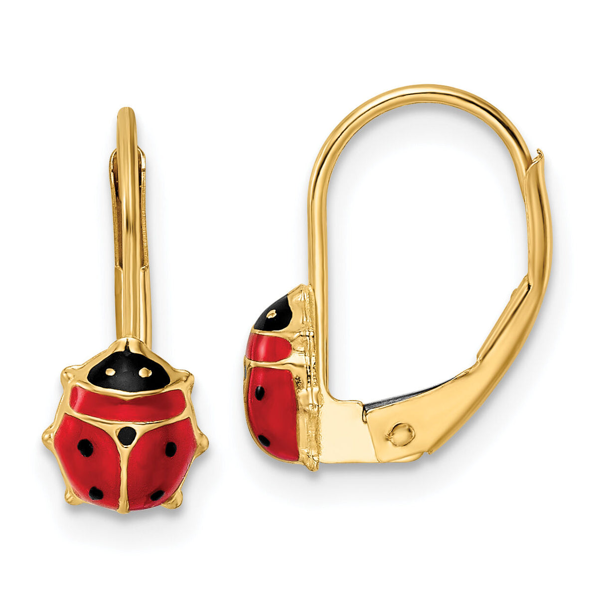 14k Polished Enameled Ladybug Leverback Earrings-YE2087
