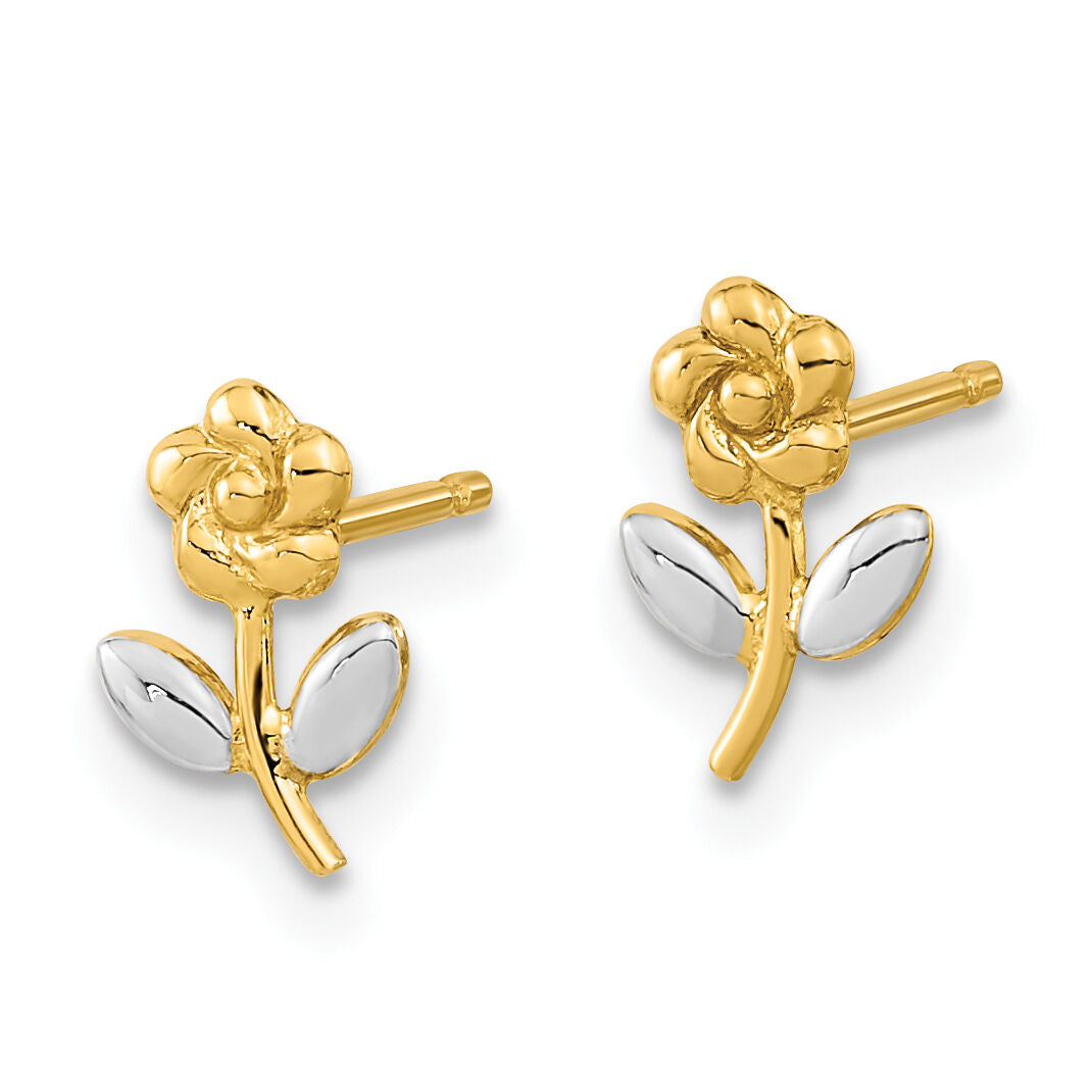 14K and Rhodium Flower Post Earrings-YE2092