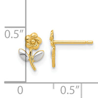 14K and Rhodium Flower Post Earrings-YE2092