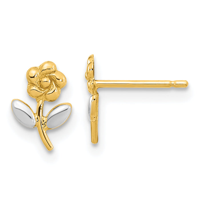 14K and Rhodium Flower Post Earrings-YE2092