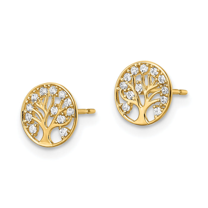 14k CZ Tree of Life Post Earrings-YE2094