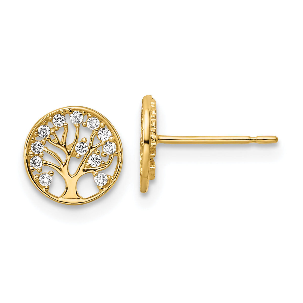 14k CZ Tree of Life Post Earrings-YE2094