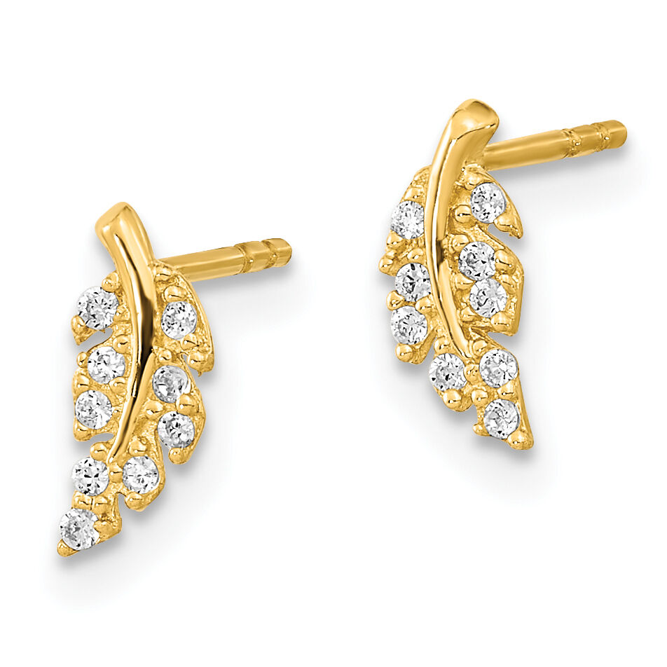 14K Polished Leaf CZ Post Earrings-YE2096