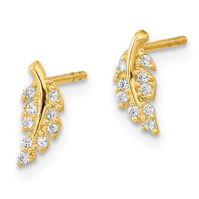 14K Polished Leaf CZ Post Earrings-YE2096