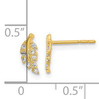 14K Polished Leaf CZ Post Earrings-YE2096