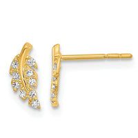 14K Polished Leaf CZ Post Earrings-YE2096