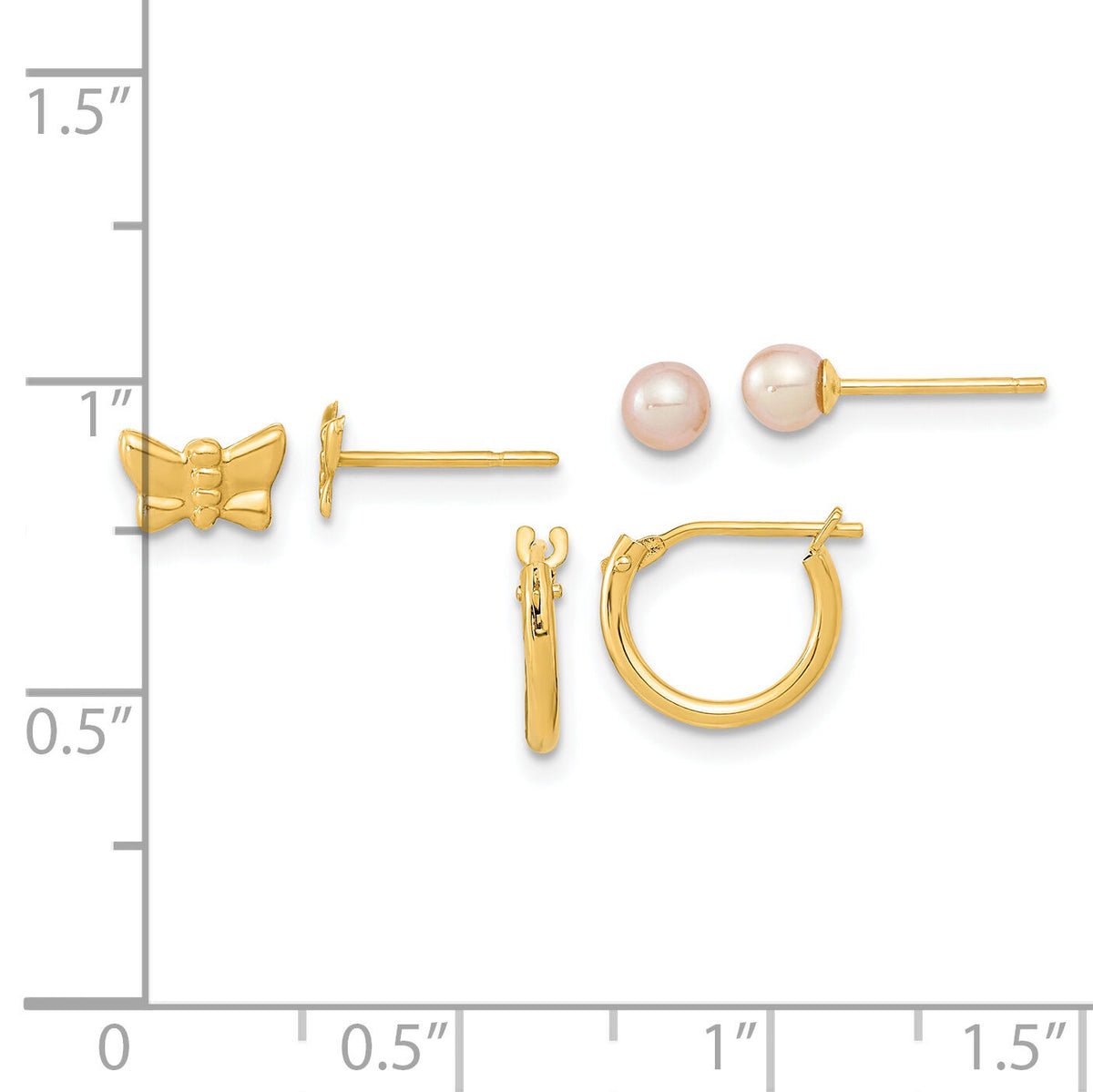 14K Butterfly FW Cultured Pearl and Hoop 3 Pair Earrings Set-YE2099