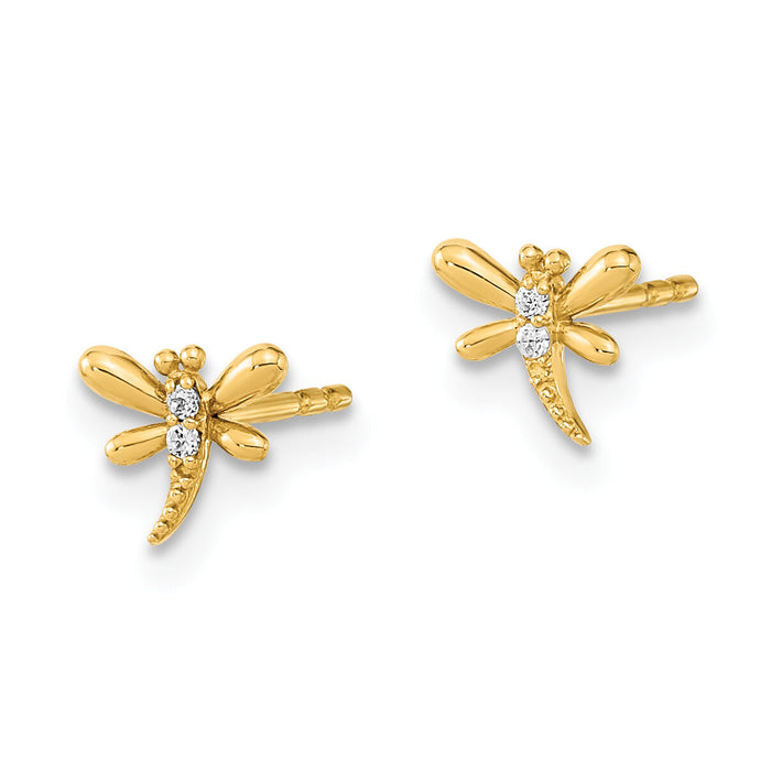 14K Polished Dragonfly with CZ Post Earrings-YE2101