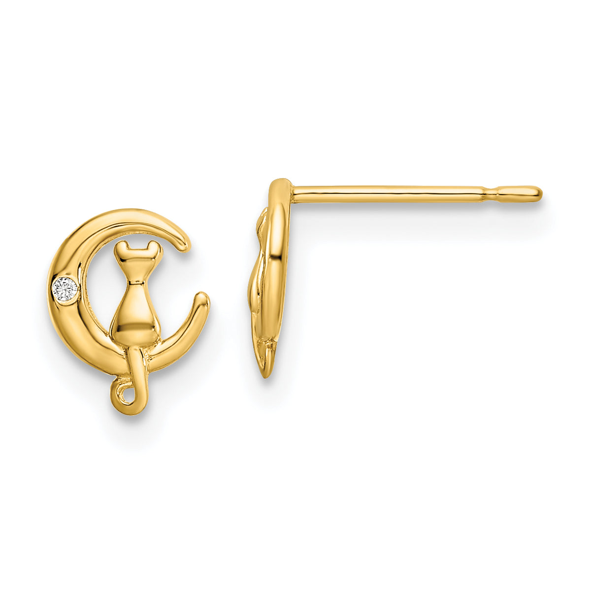 14k CZ Cat on the Moon Post Earrings-YE2103